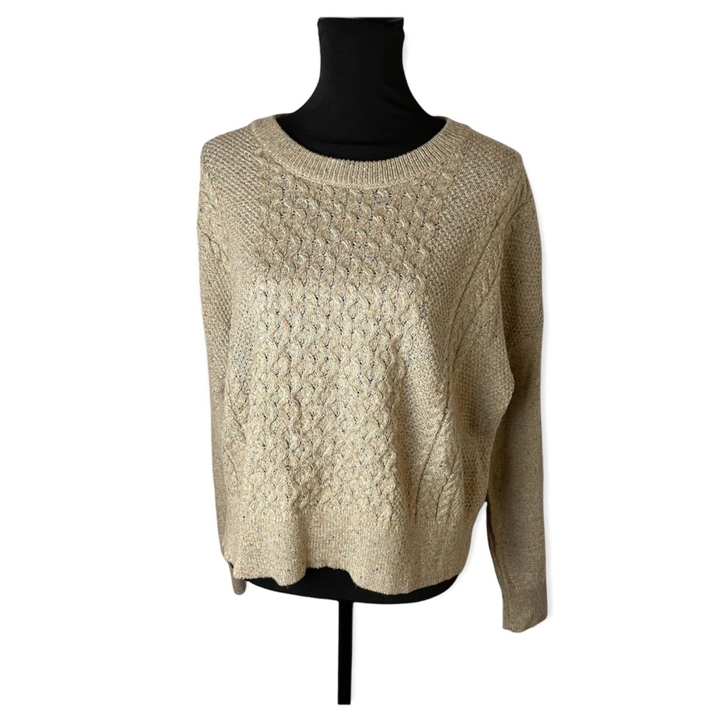 Mossimo Sweater XXL Confetti Cable Knit Crewneck Beige Pullover Fall Harvest